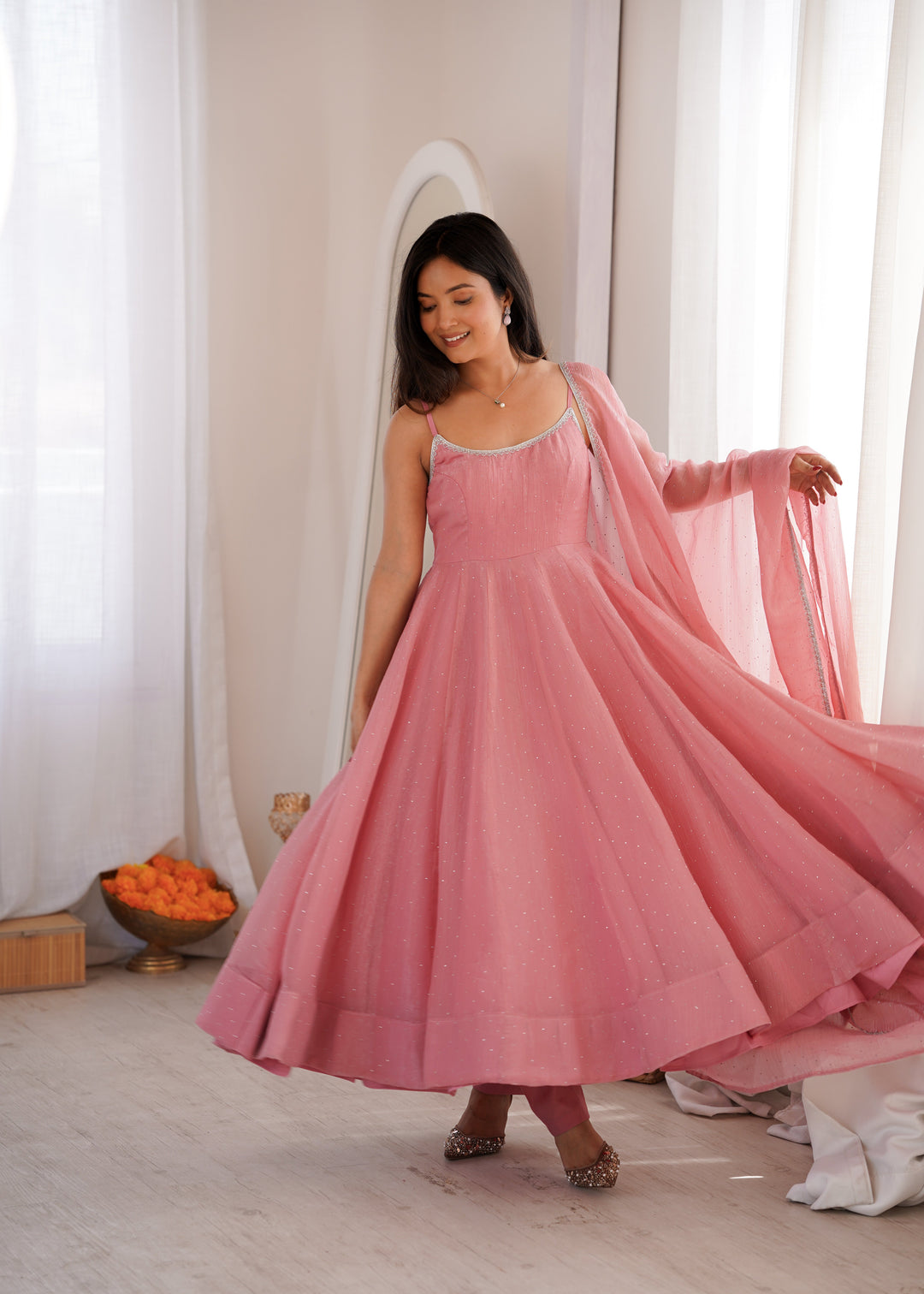 Pink Designer Flared Anarkali Suit