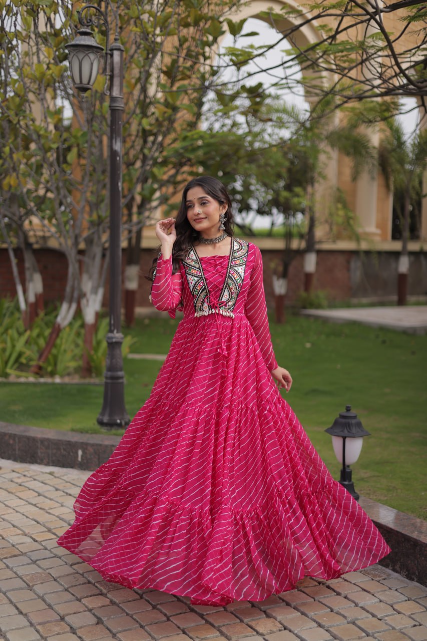 Pink Designer Laheriya Gown