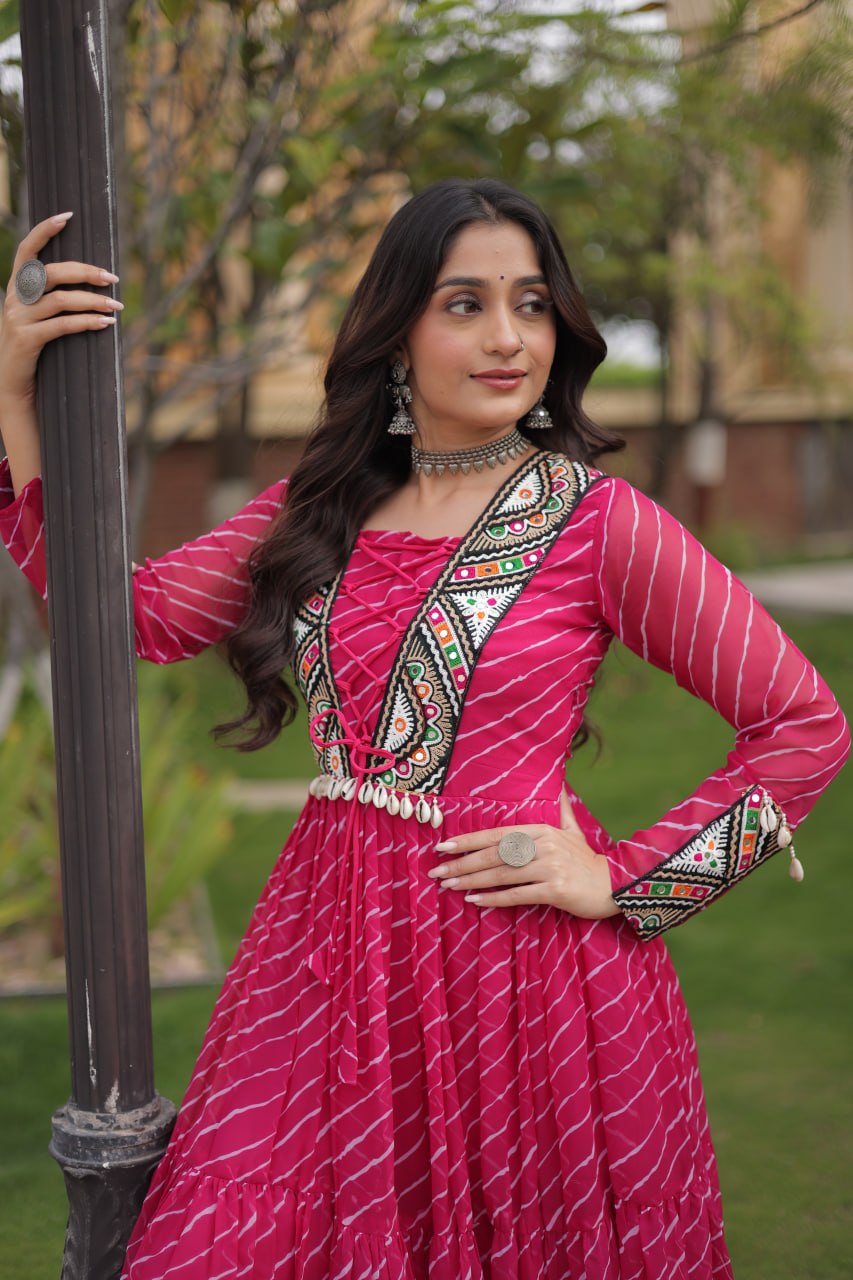 Pink Designer Laheriya Gown