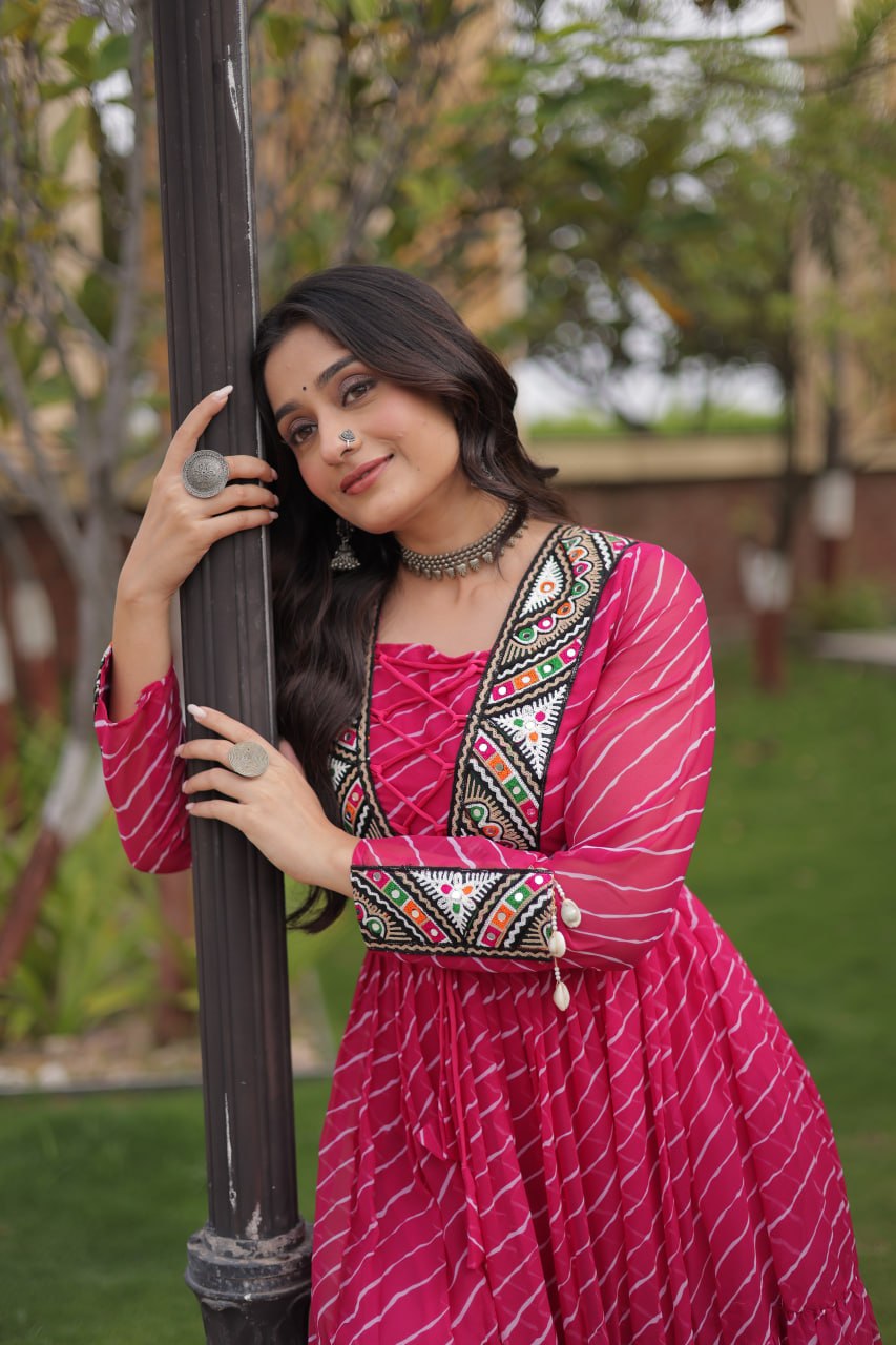 Pink Designer Laheriya Gown