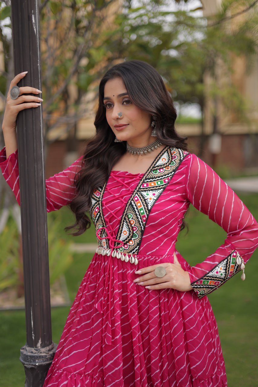 Pink Designer Laheriya Gown