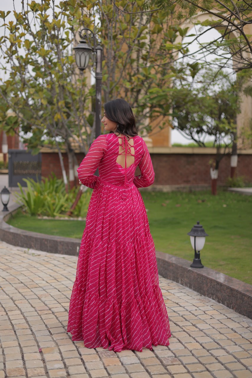 Pink Designer Laheriya Gown