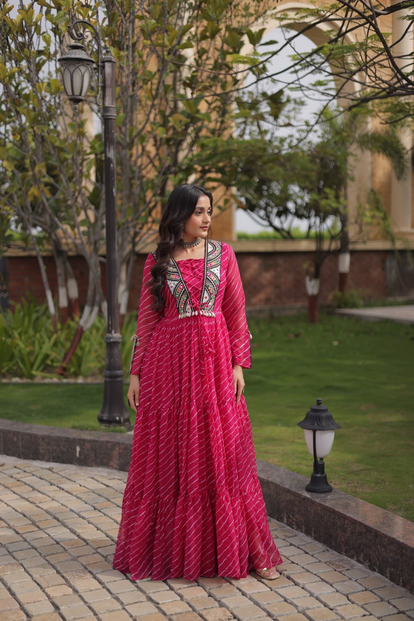 Pink Designer Laheriya Gown