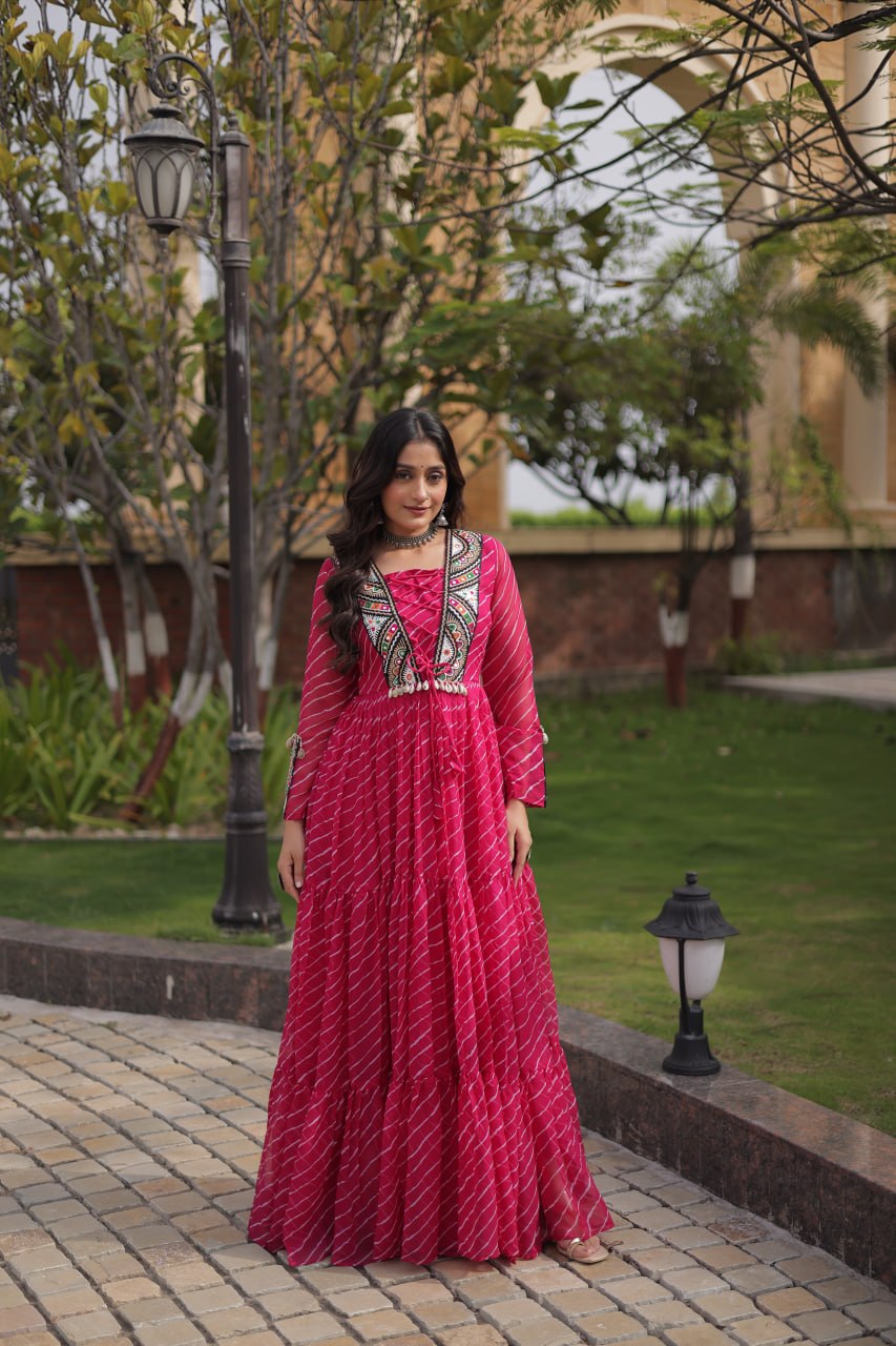 Pink Designer Laheriya Gown