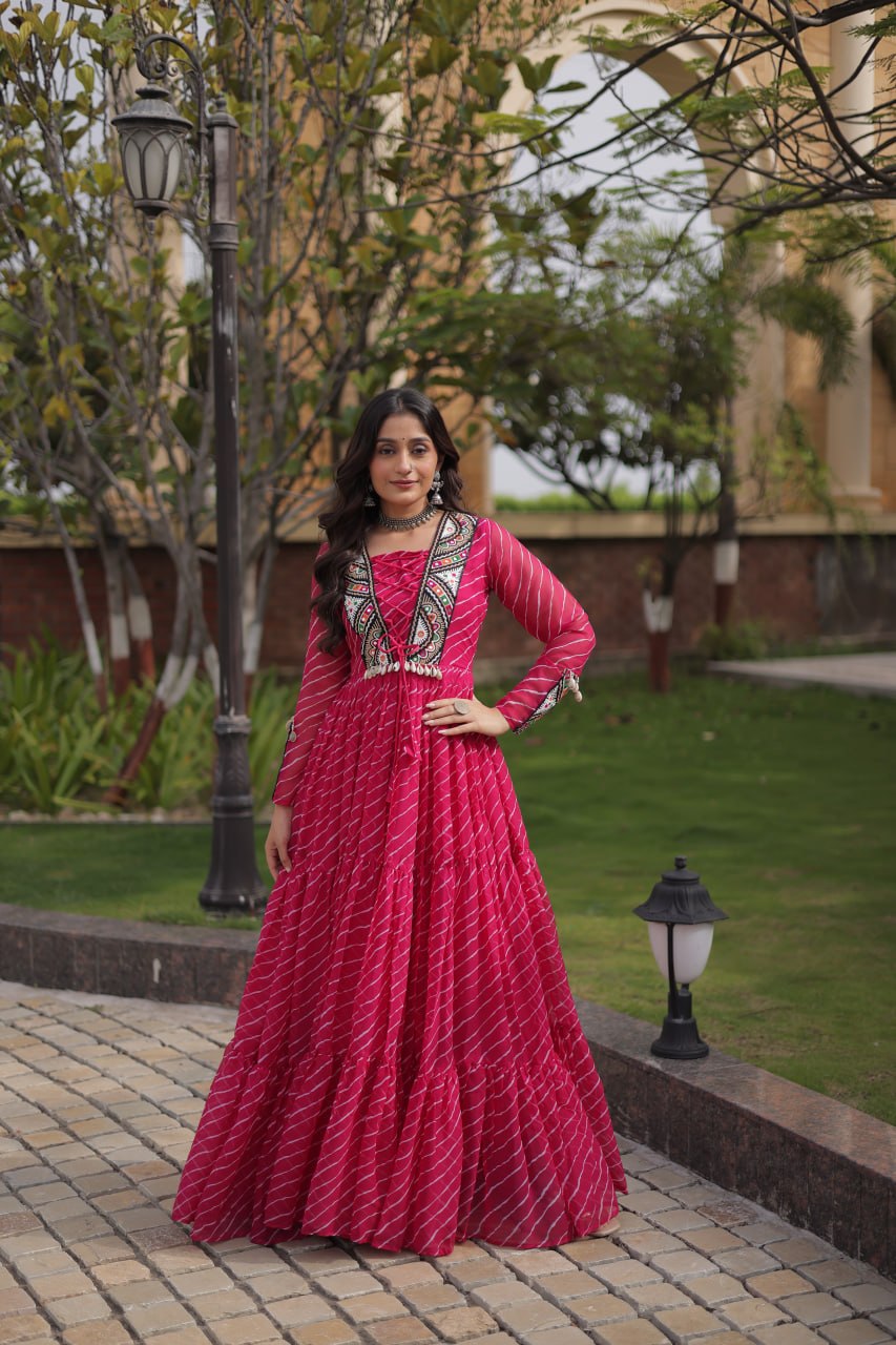 Pink Designer Laheriya Gown
