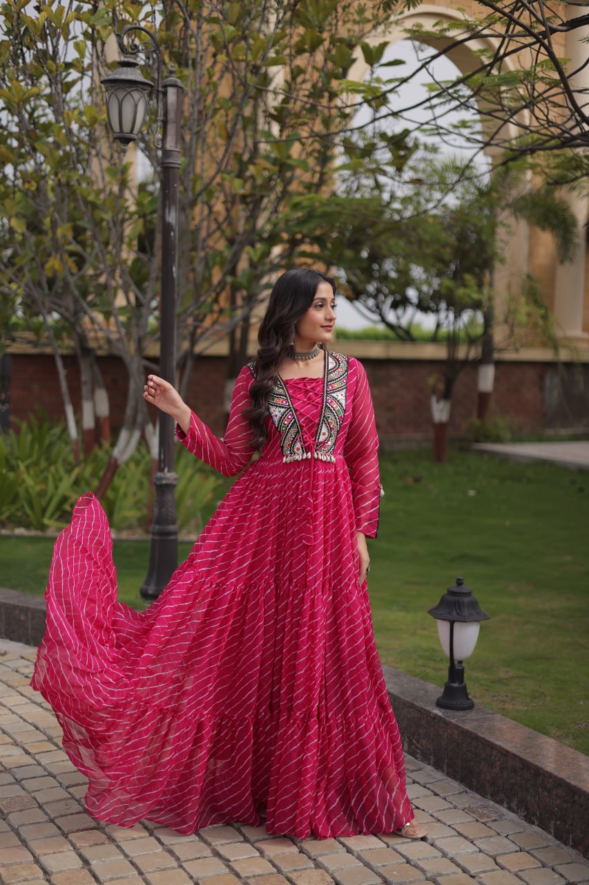 Pink Designer Laheriya Gown