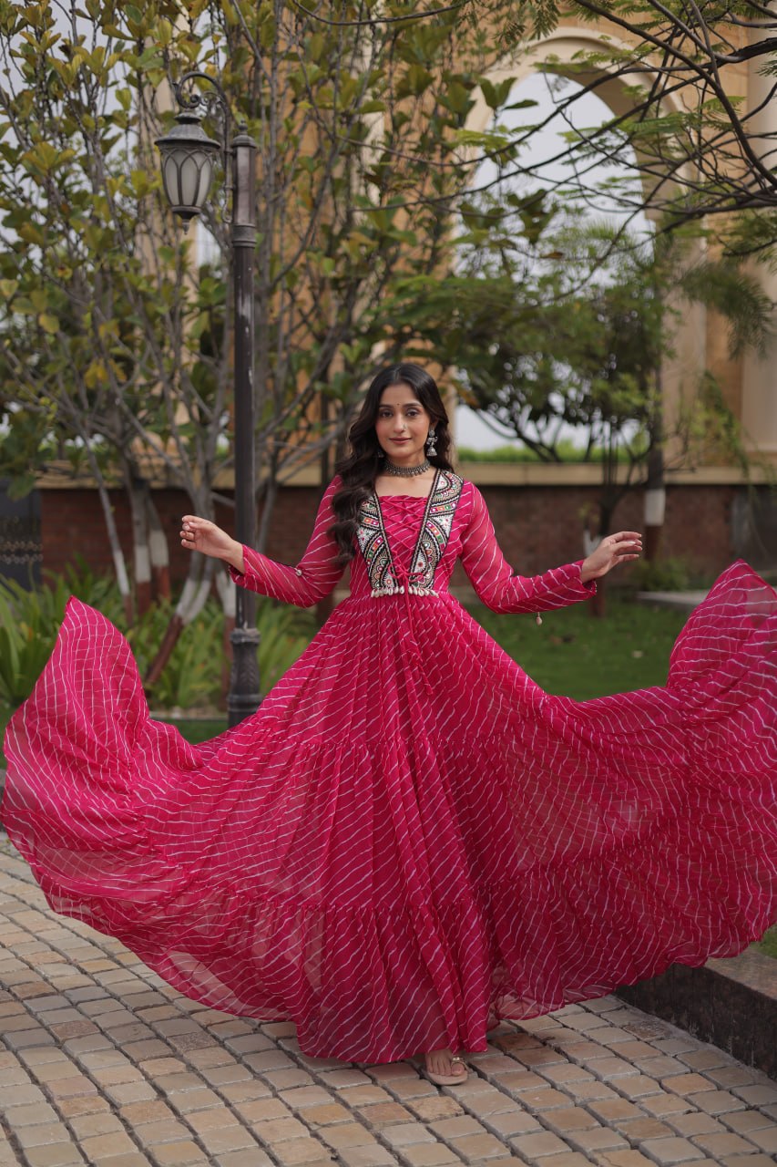 Pink Designer Laheriya Gown