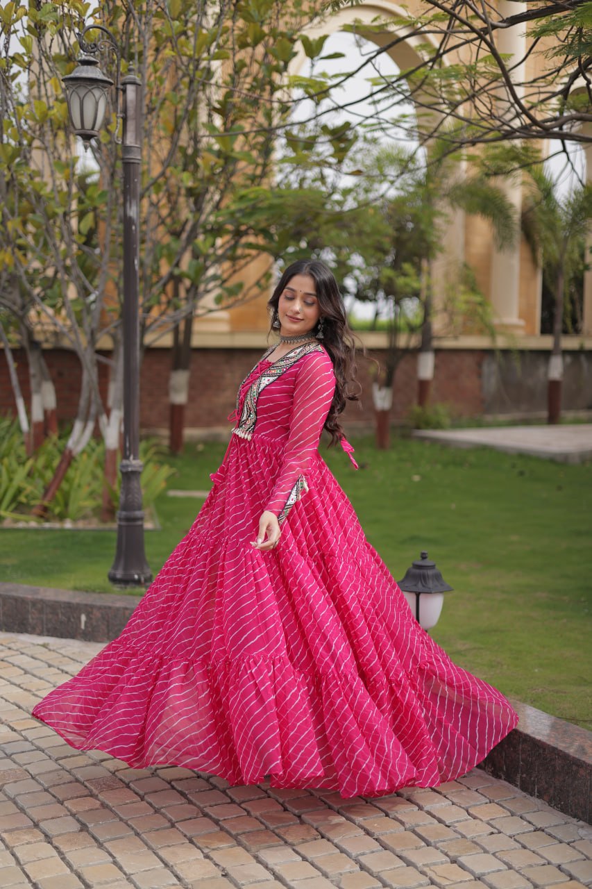 Pink Designer Laheriya Gown
