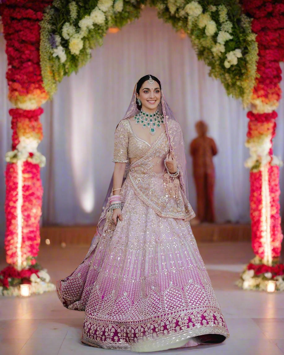 Pink Designer Kiara Advani Styled Wedding Lehenga Choli with Heavy Sequin Work