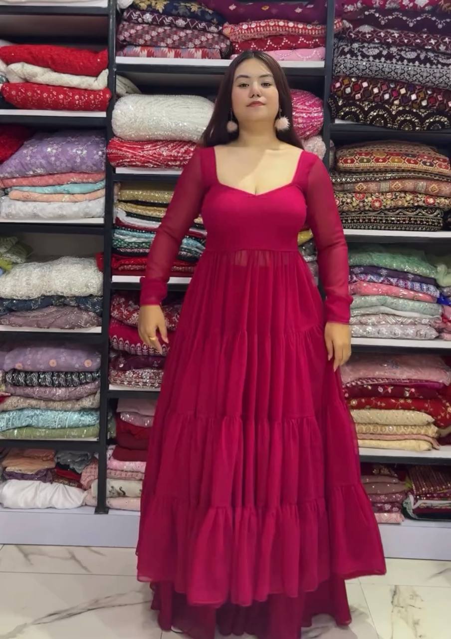 Pink Designer Party Wear Fancy Ruffles Gown, Dupatta & Plazzo Set – Elegant Festive Look