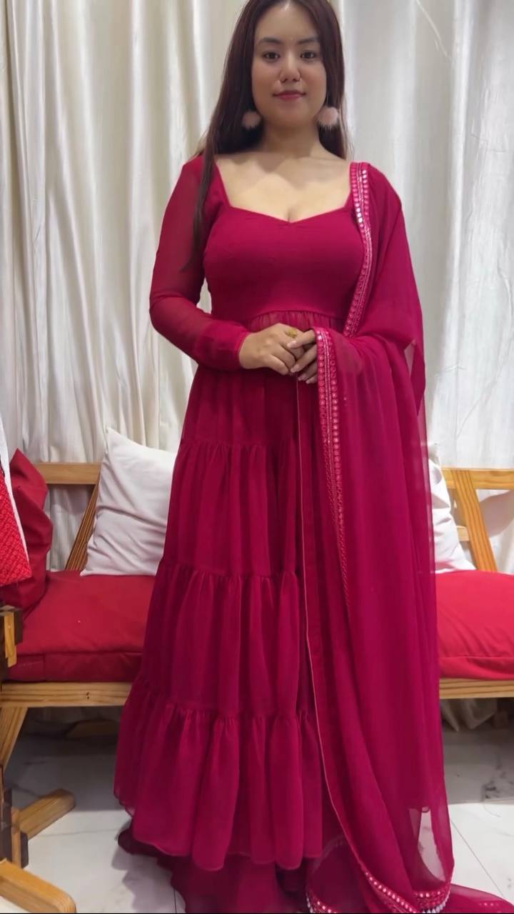 Pink Designer Party Wear Fancy Ruffles Gown, Dupatta & Plazzo Set – Elegant Festive Look