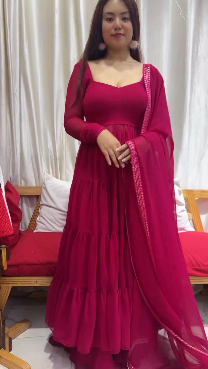 Pink Designer Party Wear Fancy Ruffles Gown, Dupatta & Plazzo Set – Elegant Festive Look