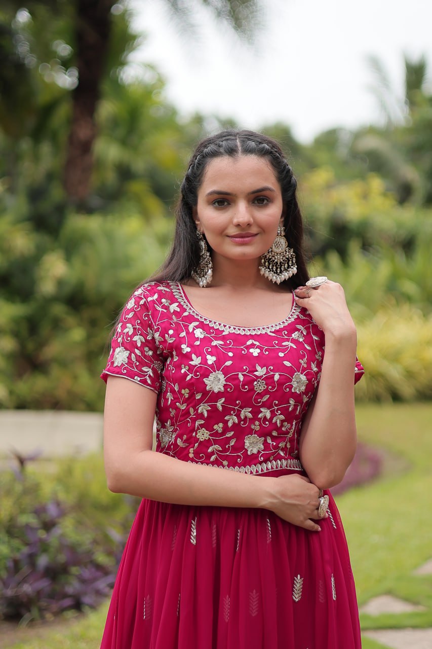 Pink Designer Readymade Gown with Zari & Sequins Embroidery