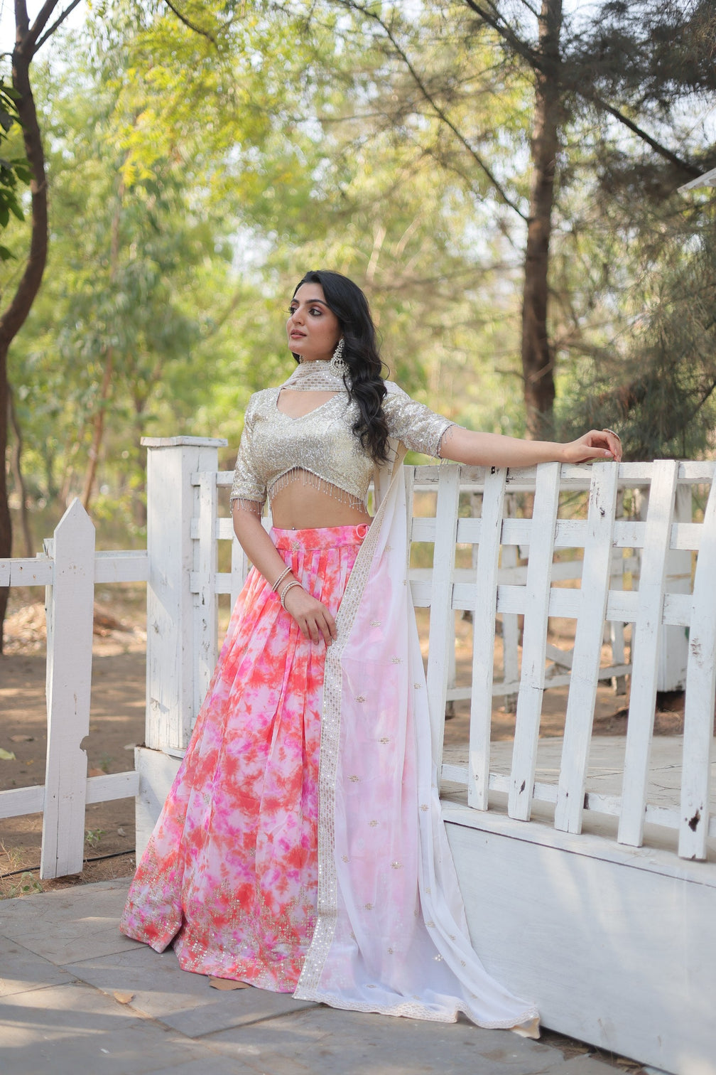Pink Digital Printed Georgette Lehenga Choli