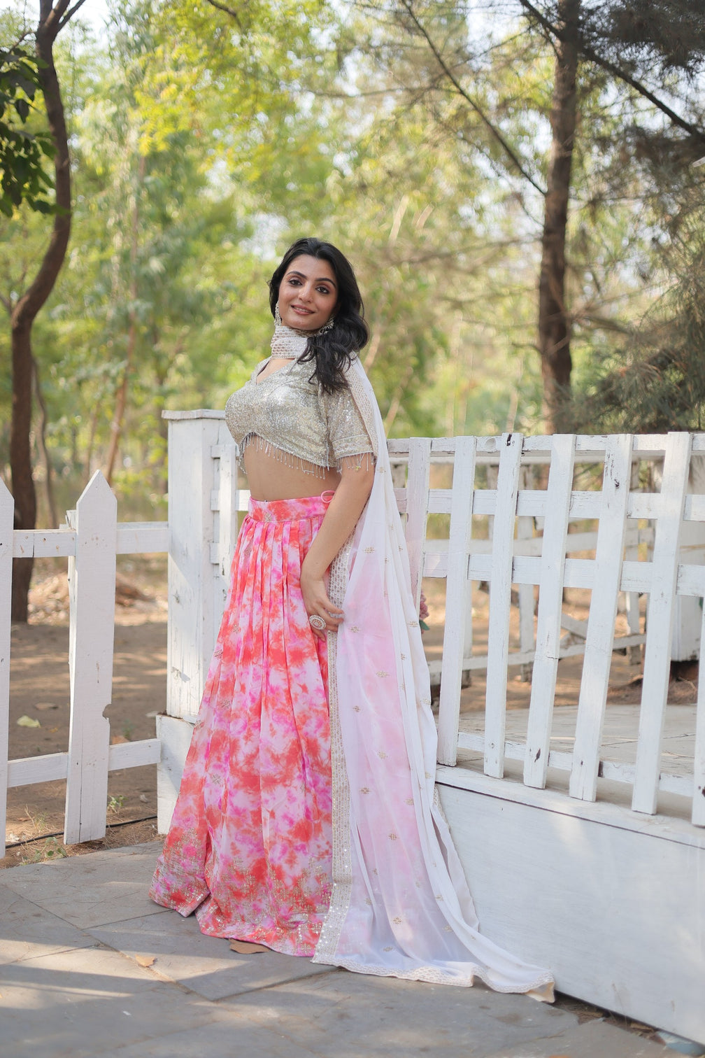 Pink Digital Printed Georgette Lehenga Choli