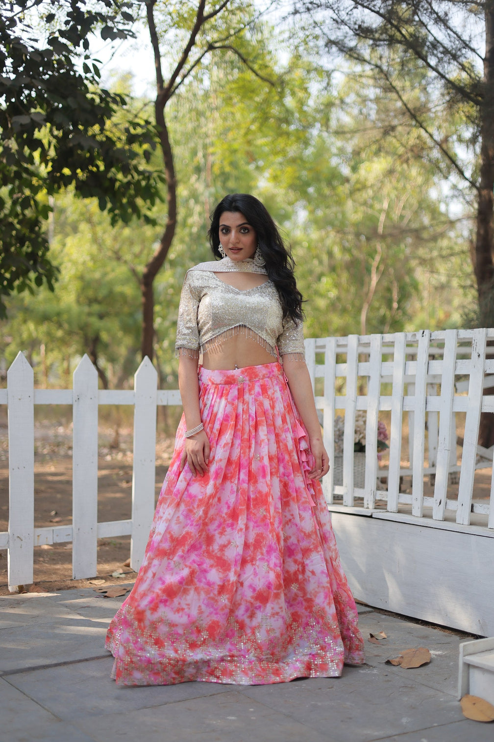 Pink Digital Printed Georgette Lehenga Choli