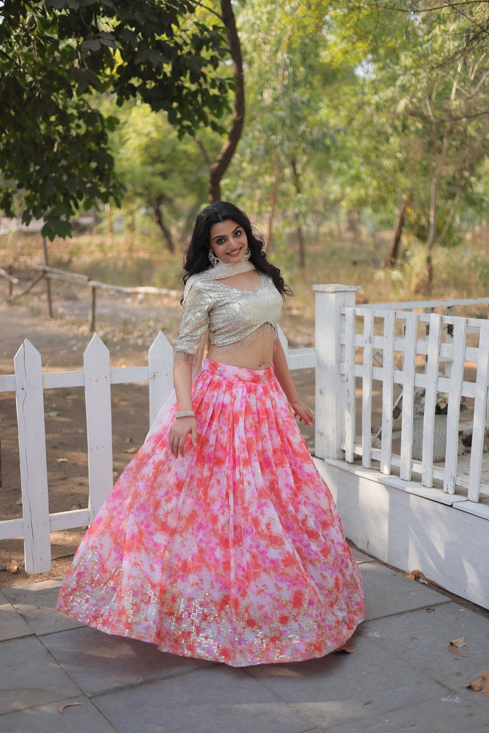Pink Digital Printed Georgette Lehenga Choli