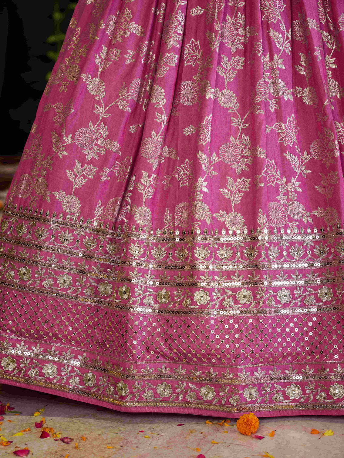 Pink Dola Silk Jacquard Embroidered Lehenga Choli
