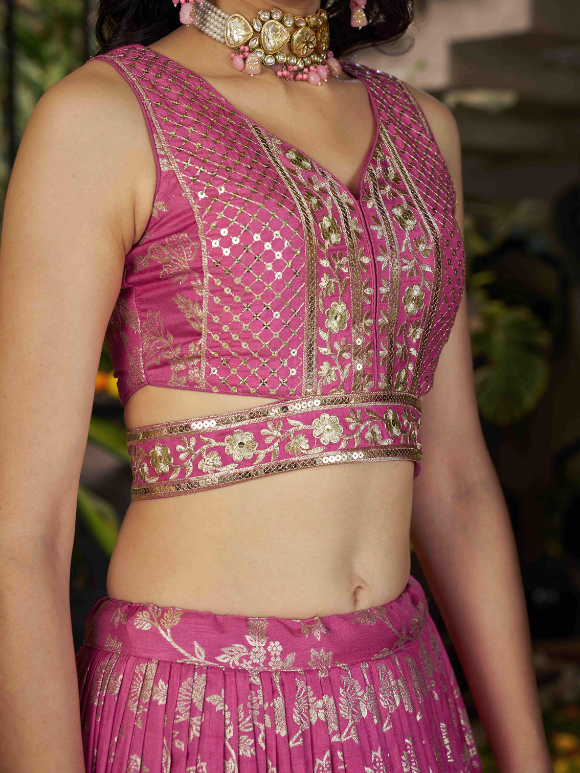 Pink Dola Silk Jacquard Embroidered Lehenga Choli