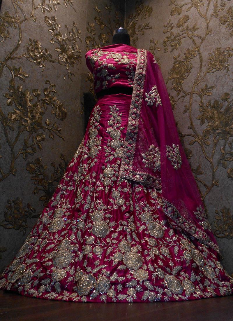 Pink Dori Work Velvet Lehenga Choli And Dupatta Set