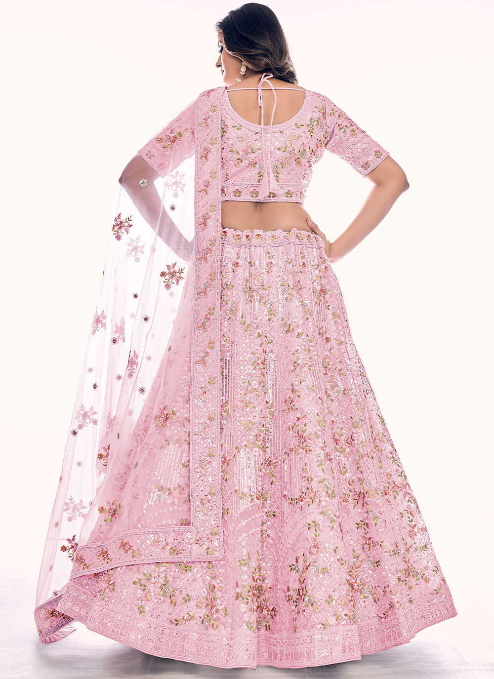 Pink Wedding Long Choli Lehenga