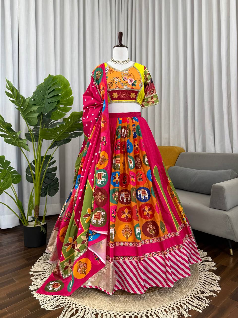 Pink Elegant American Crepe Digital Print Lehenga Set
