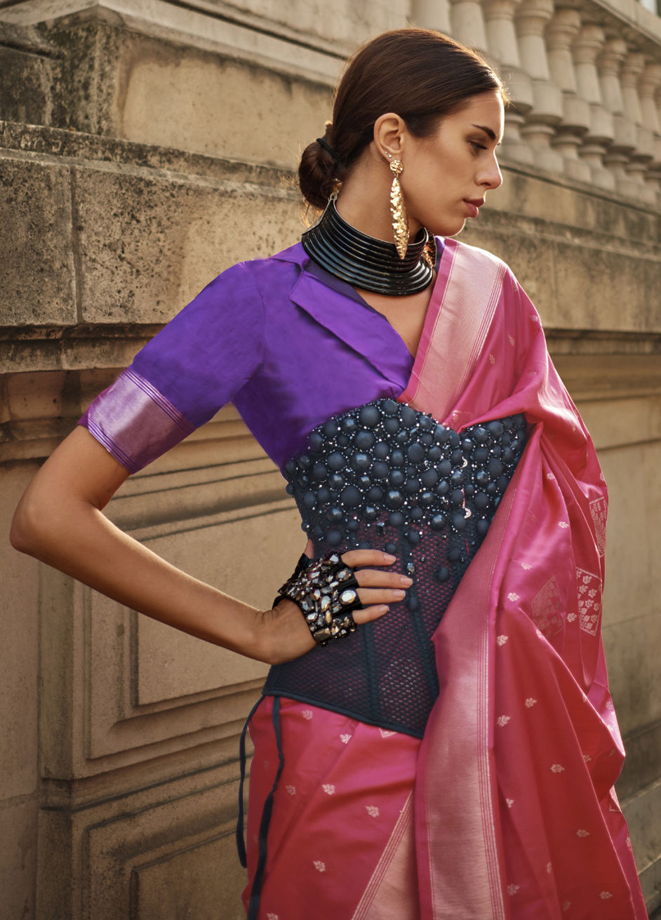 Pink Elegant & Art Silk South Style Saree with Weaving Work – Traditional Wear