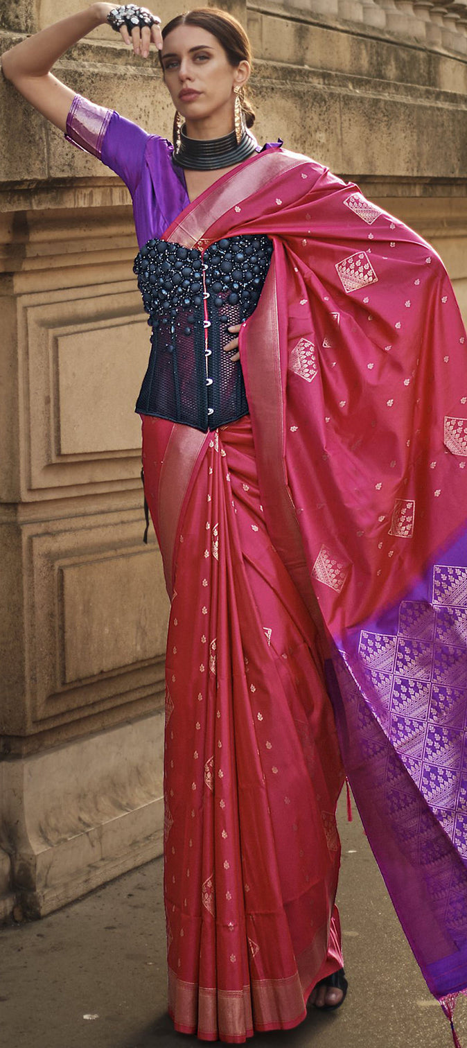 Pink Elegant & Art Silk South Style Saree with Weaving Work – Traditional Wear