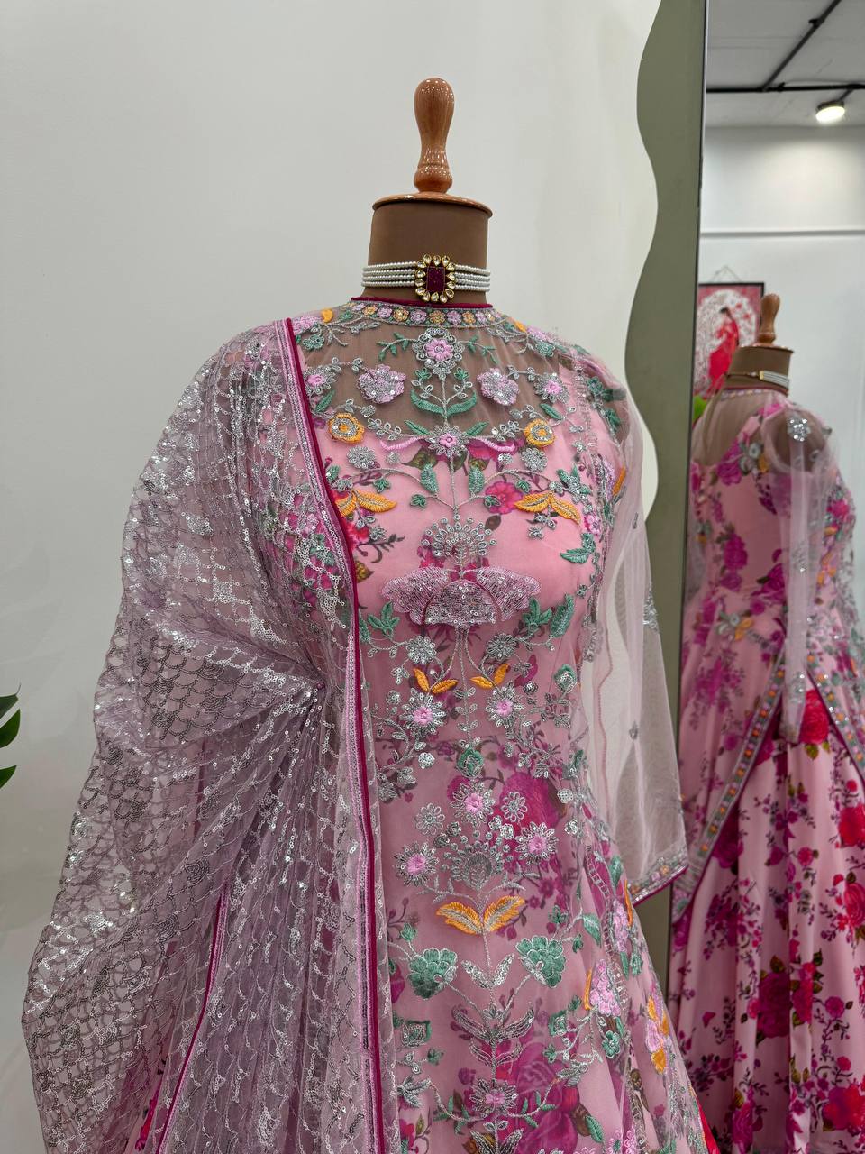 Pink Elegant Butterfly Net Designer Gown Set