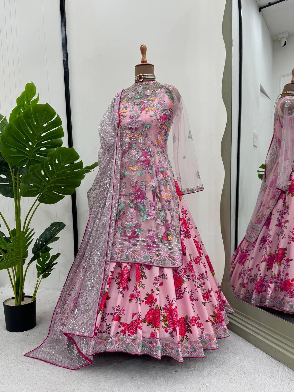 Pink Elegant Butterfly Net Designer Gown Set