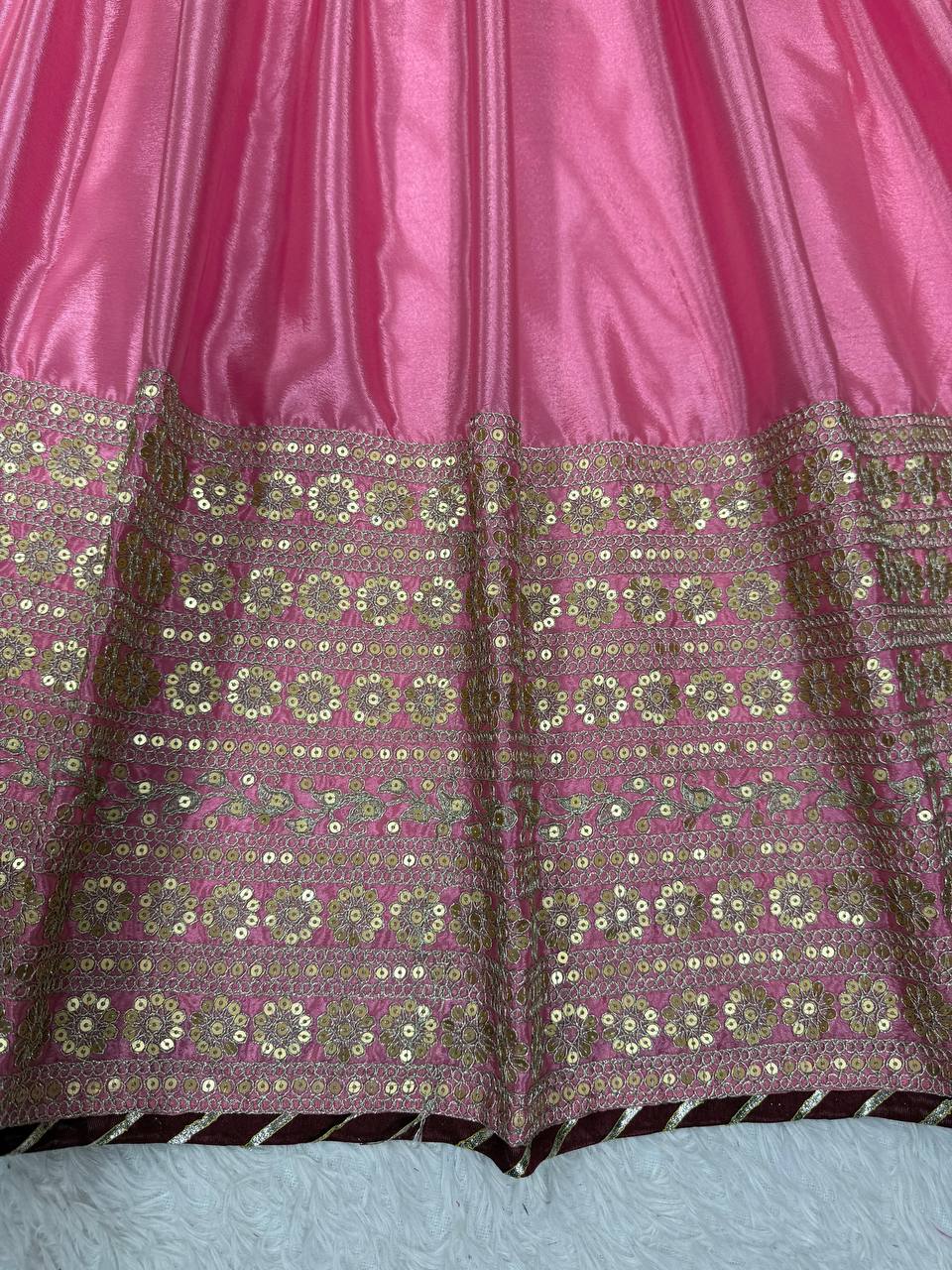 Pink Elegant Chinon Embroidered Suit Set