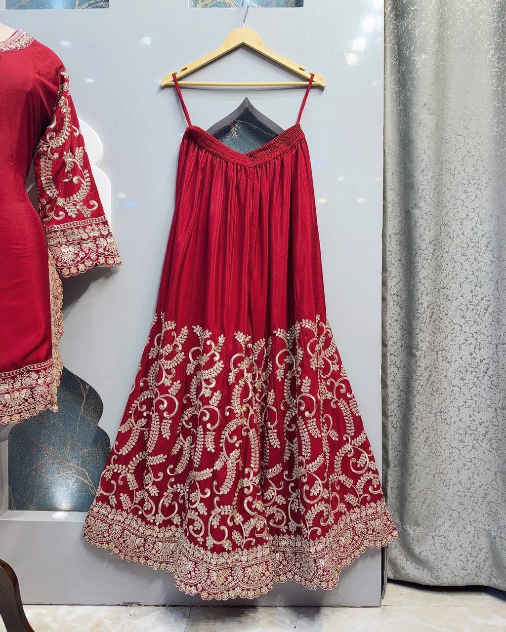 Pink Elegant Chinon Silk Embroidered Plazo Set with Dupatta