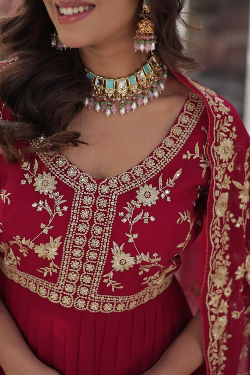 Pink Elegant Faux Blooming Embroidered Gown with Sequins & Zari Work