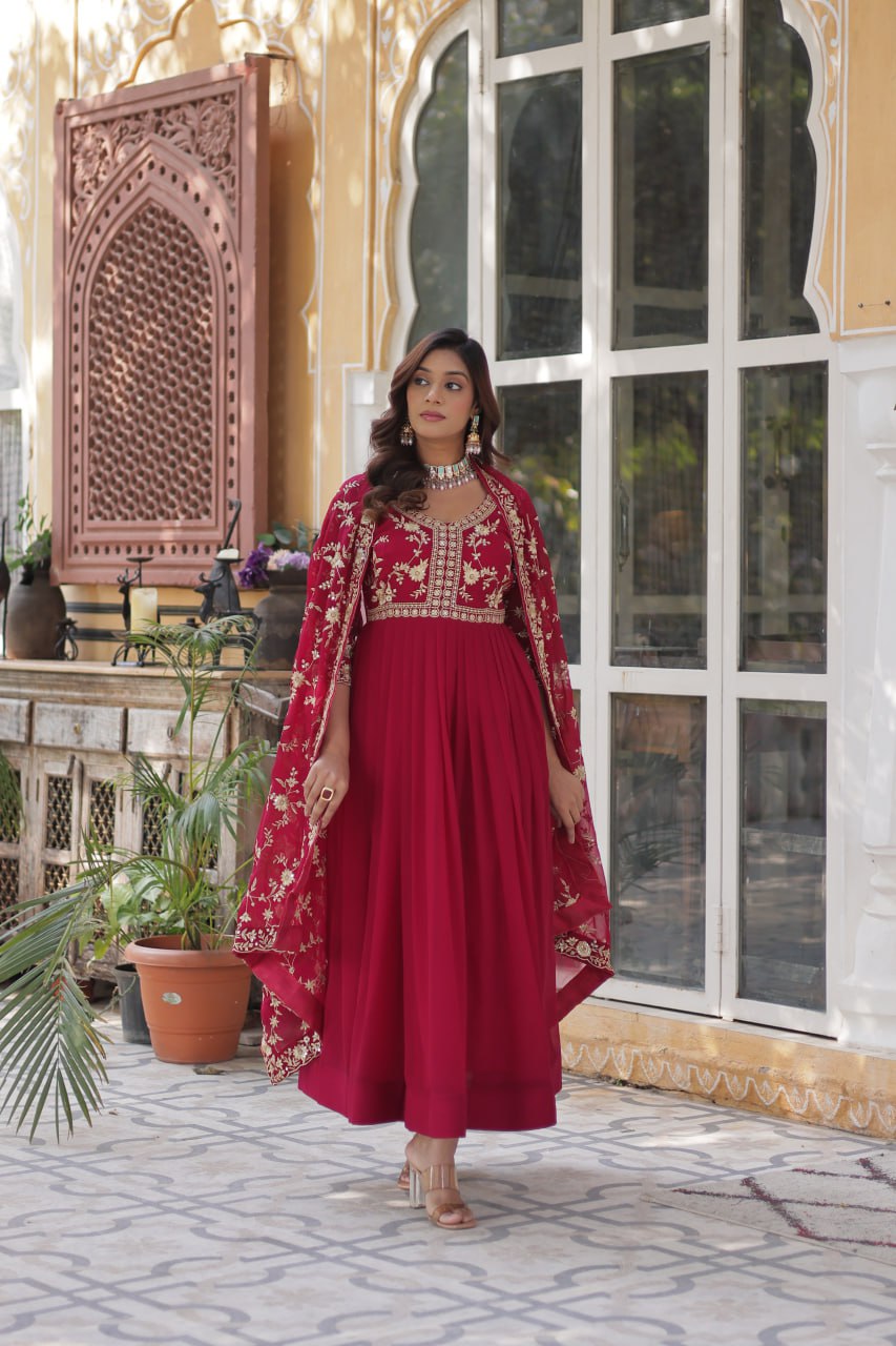 Pink Elegant Faux Blooming Embroidered Gown with Sequins & Zari Work