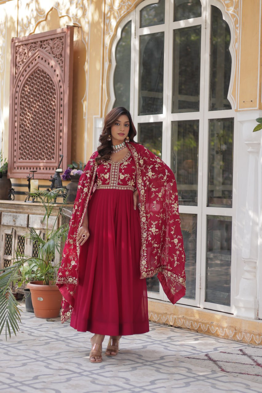 Pink Elegant Faux Blooming Embroidered Gown with Sequins & Zari Work