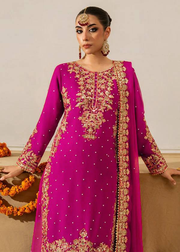 Pink Elegant Faux Georgette Coding & Sequence Work Palazzo Set with Rivet Moti Detailing and Dupatta