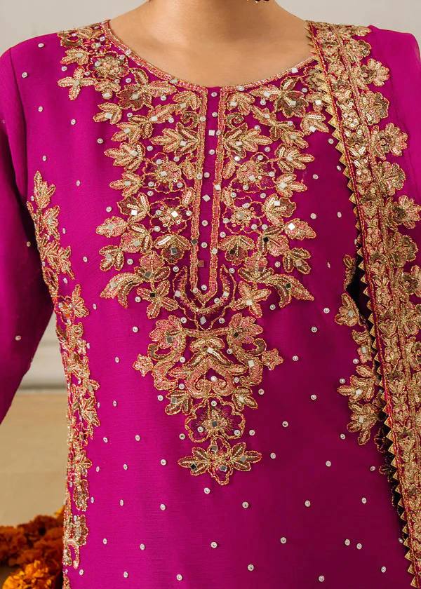Pink Elegant Faux Georgette Coding & Sequence Work Palazzo Set with Rivet Moti Detailing and Dupatta