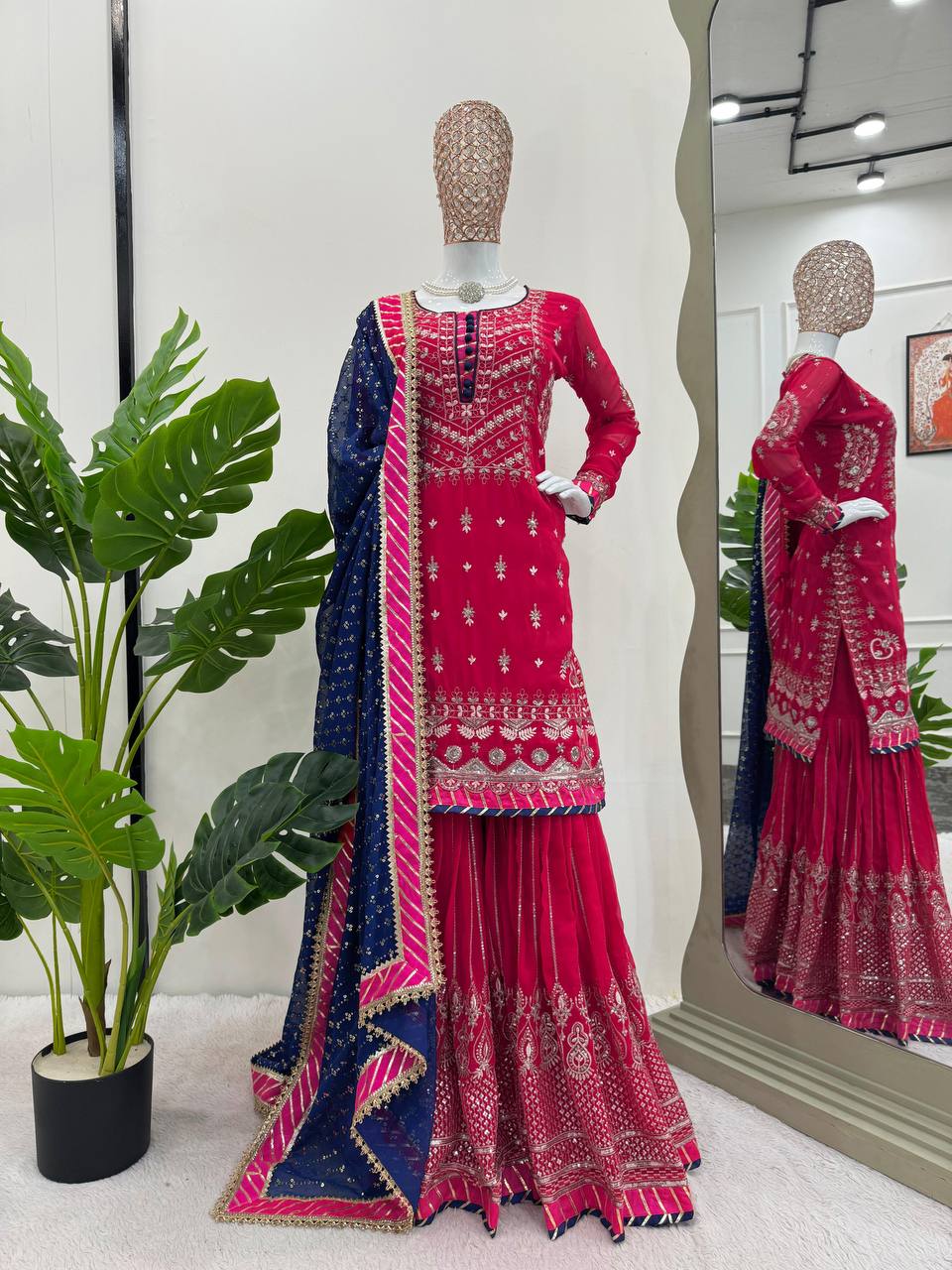 Pink Elegant Faux Georgette Sharara Set with Dupatta