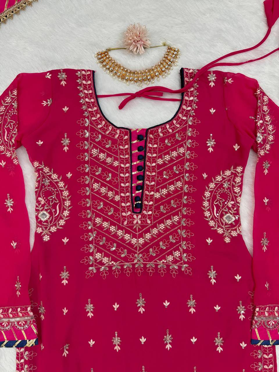 Pink Elegant Faux Georgette Sharara Set with Dupatta