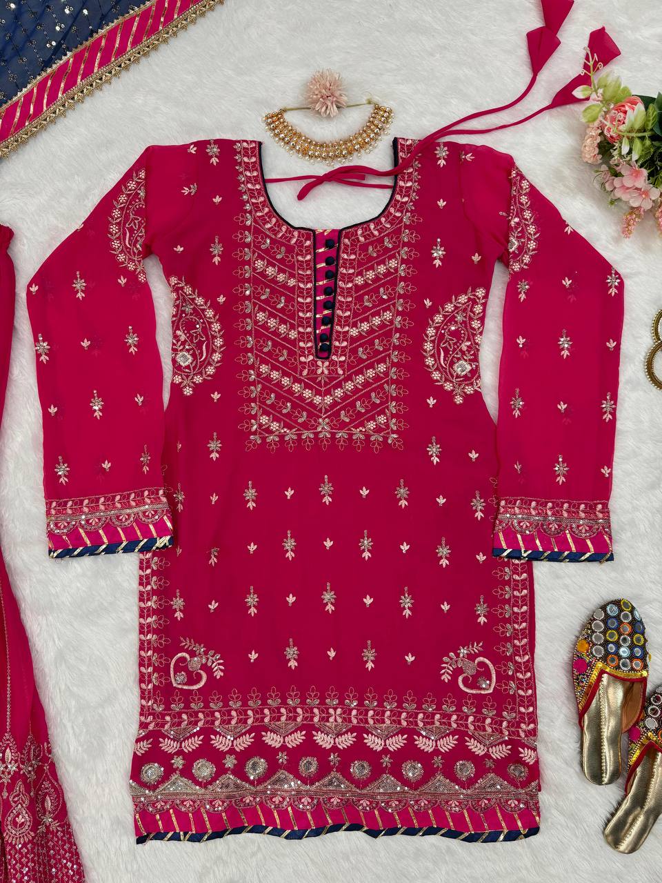 Pink Elegant Faux Georgette Sharara Set with Dupatta