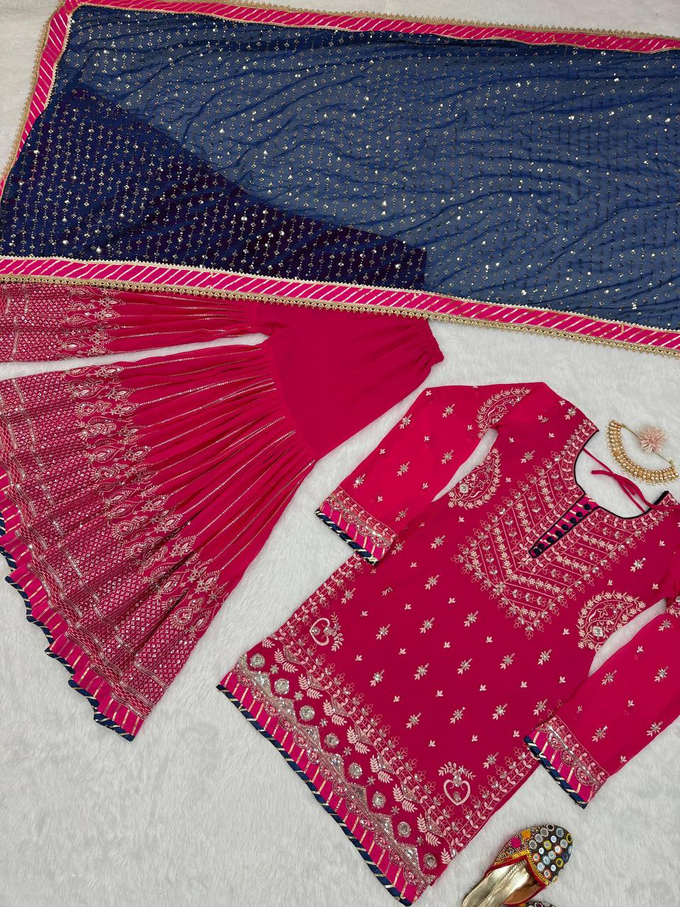 Pink Elegant Faux Georgette Sharara Set with Dupatta