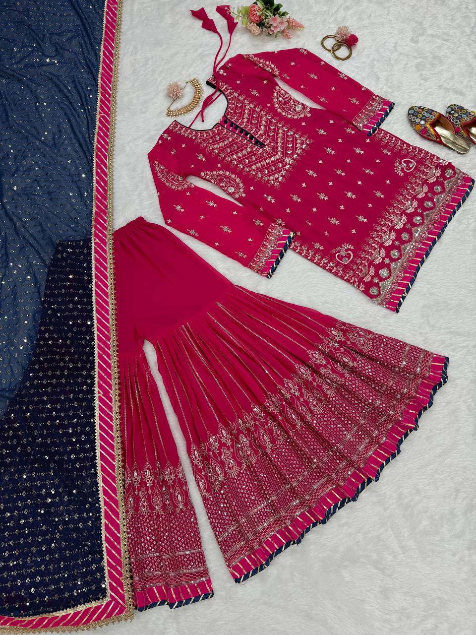 Pink Elegant Faux Georgette Sharara Set with Dupatta