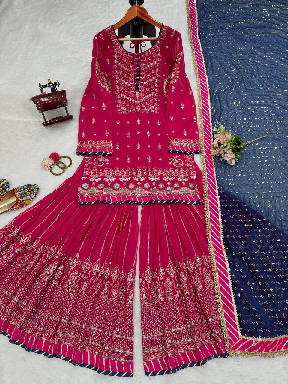 Pink Elegant Faux Georgette Sharara Set with Dupatta