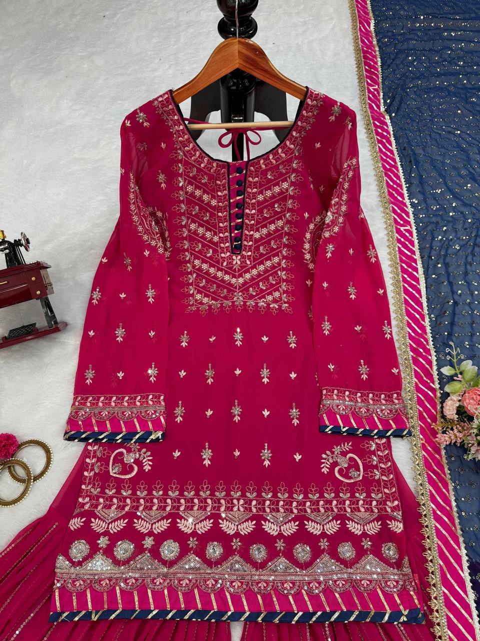 Pink Elegant Faux Georgette Sharara Set with Dupatta