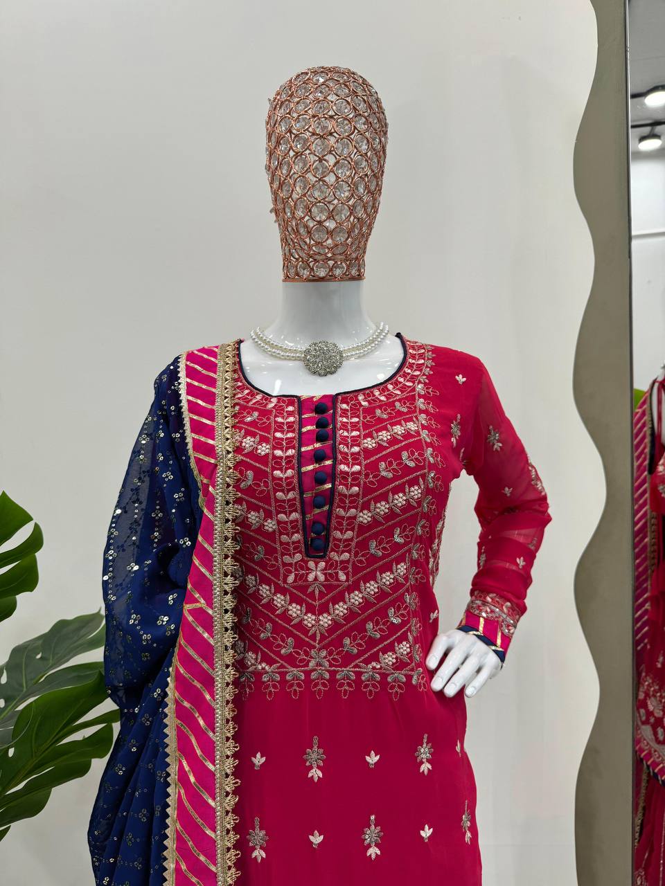 Pink Elegant Faux Georgette Sharara Set with Dupatta