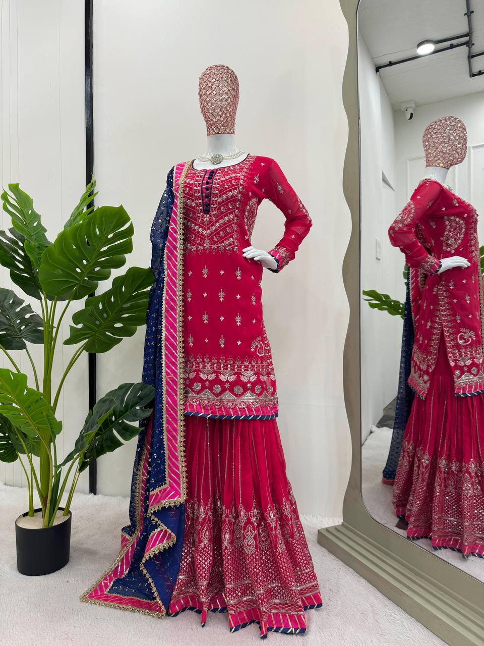 Pink Elegant Faux Georgette Sharara Set with Dupatta