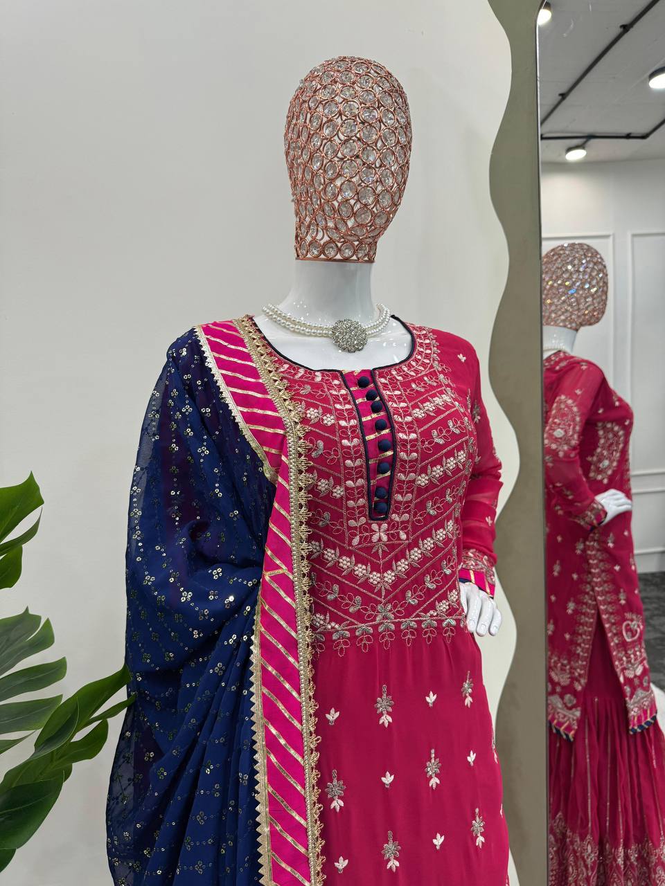 Pink Elegant Faux Georgette Sharara Set with Dupatta