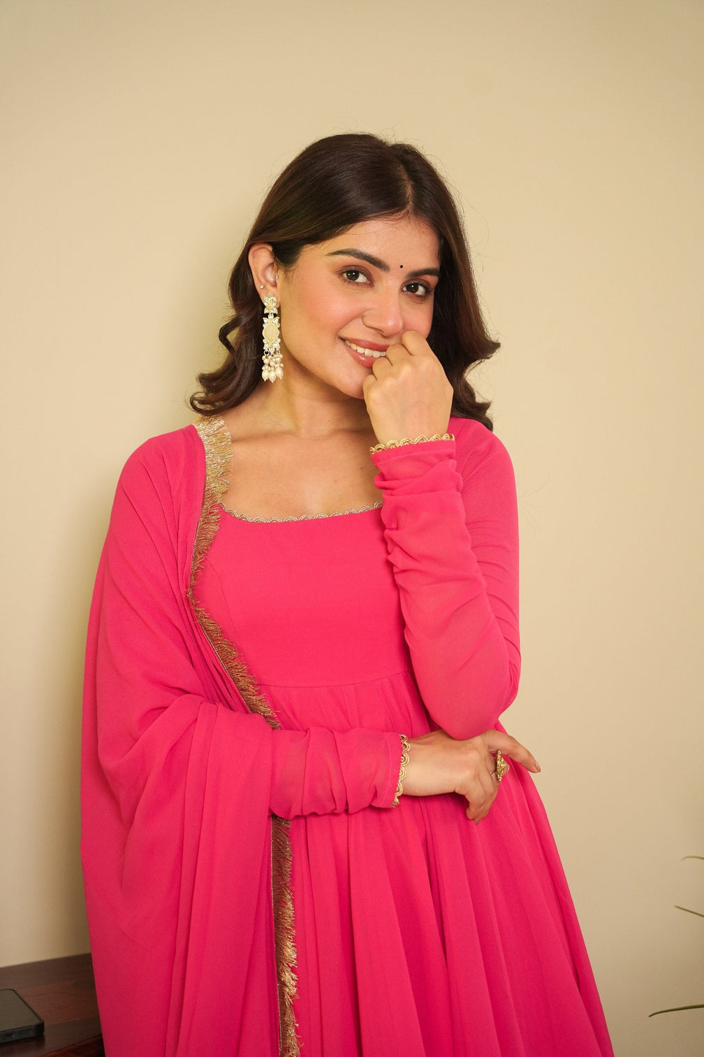 Pink Elegant Georgette Printed Suit Set with Tassel Dupatta – Flowy & Chic