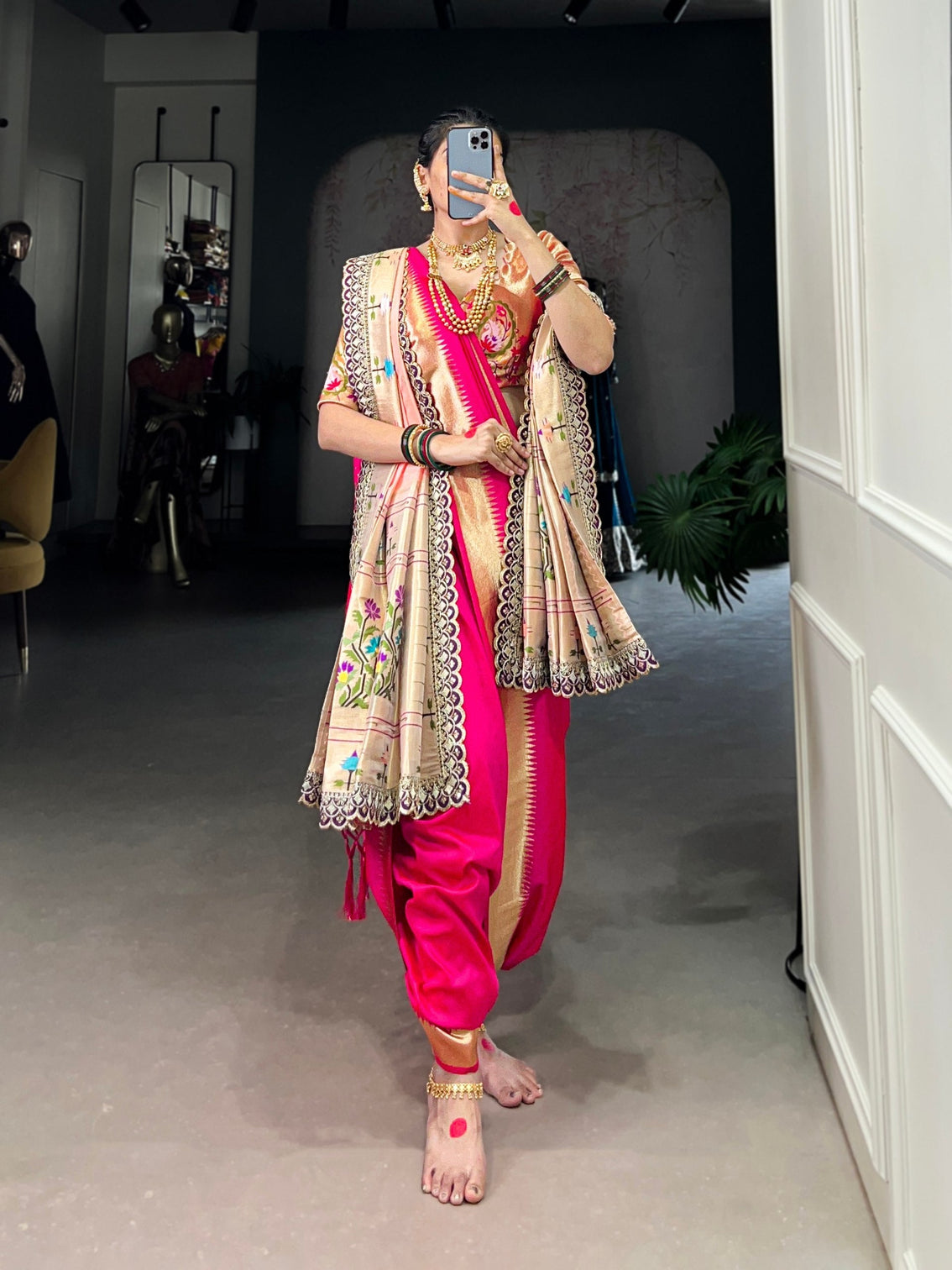 Pink Elegant Jacquard Silk Paithani Zari Weaving Saree with Dupatta