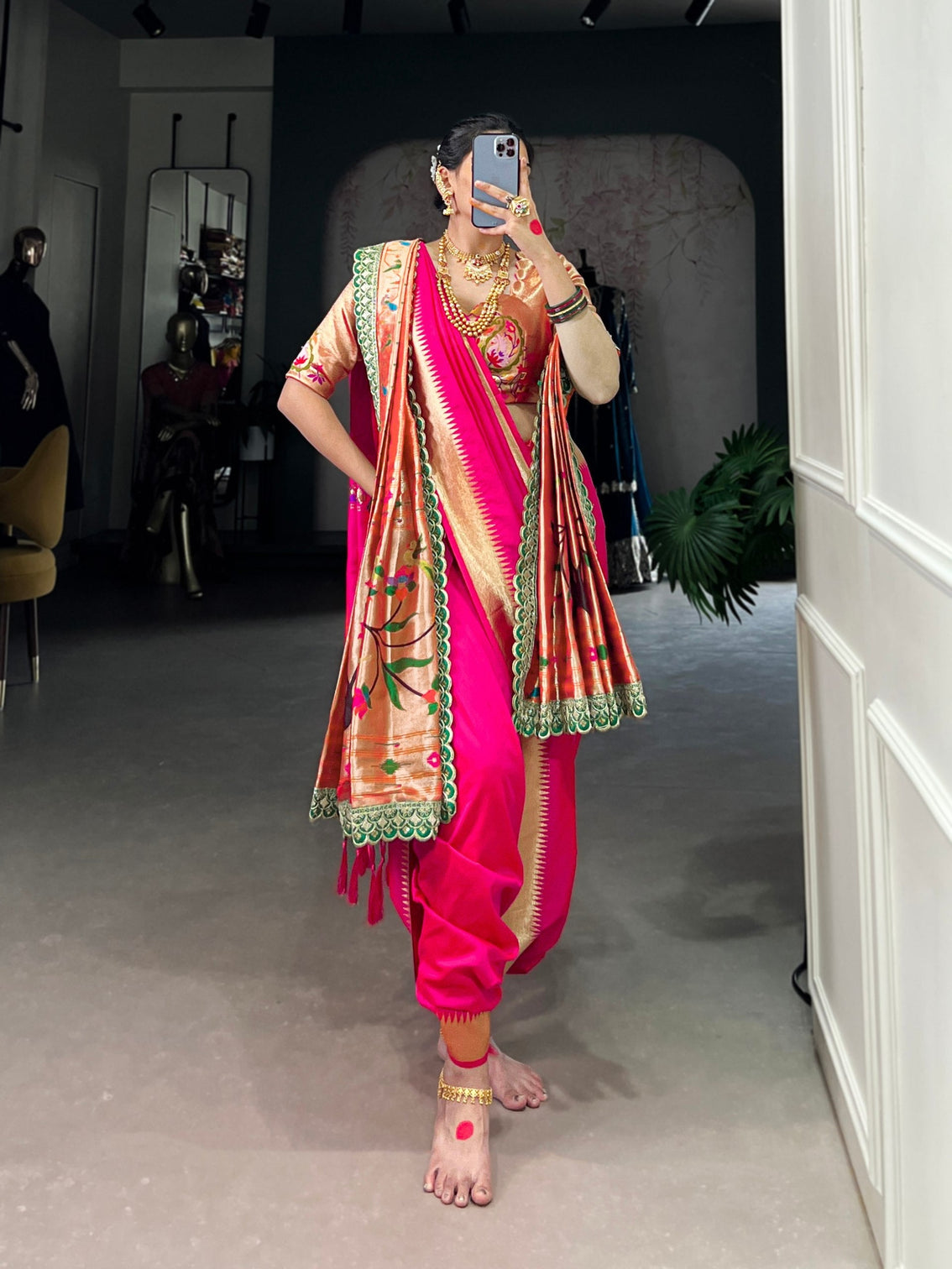Pink Elegant Jacquard Silk Paithani Zari Weaving Saree with Dupatta